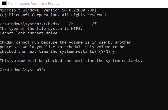 اجرای دستوری chkdsk برای حل ارور Memory Management