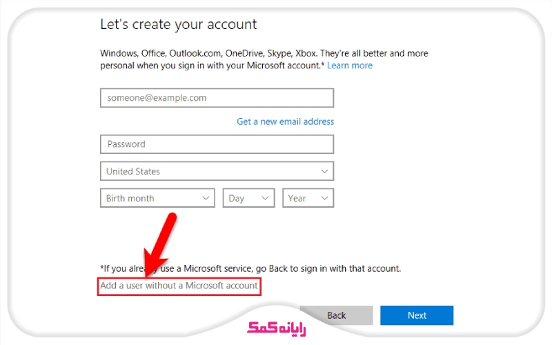 ساخت یوزر جدید | گزینه Add a User Without a Microsoft | رایانه کمک